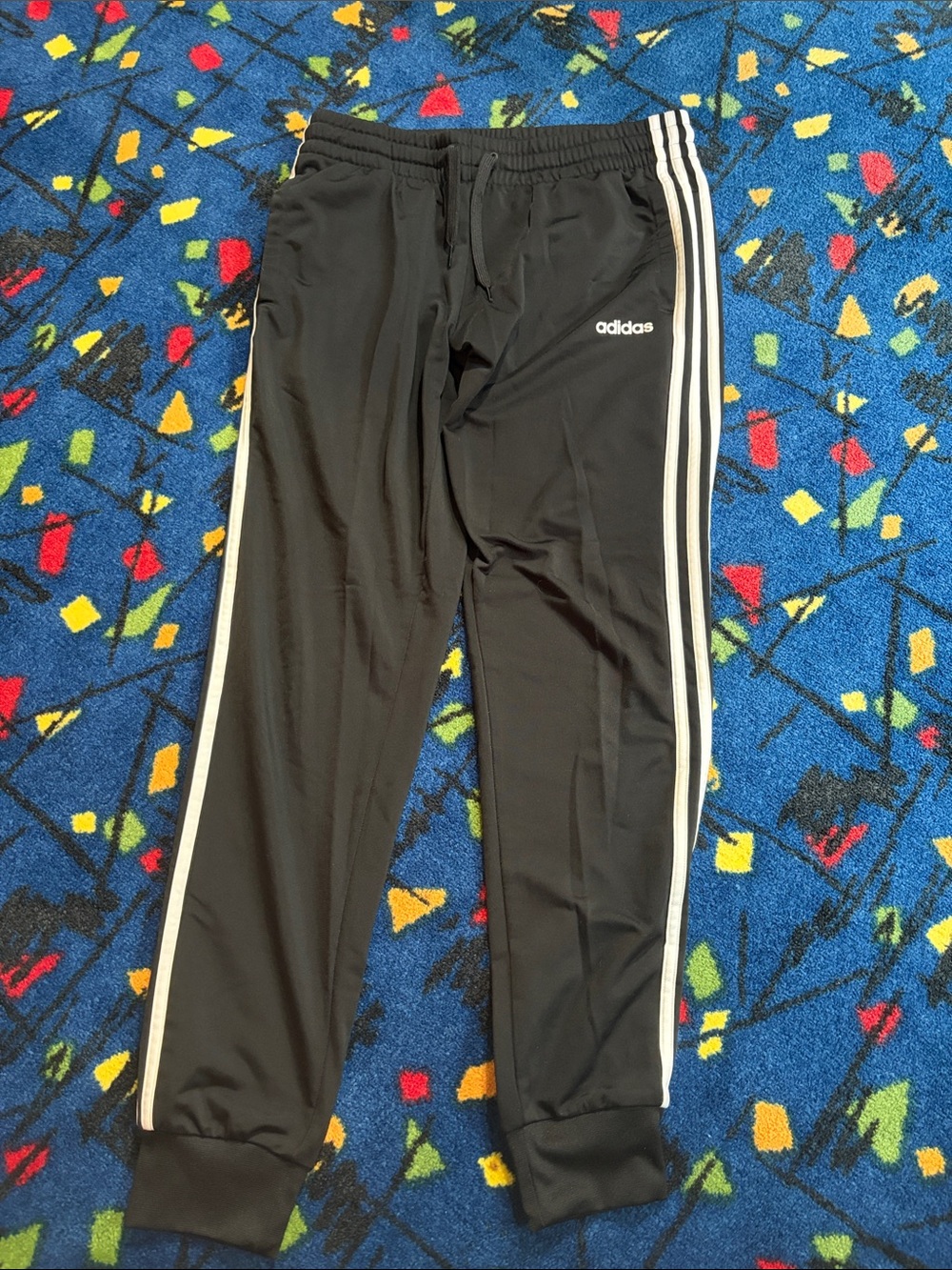adidas Black Track Pants with White Side Stripes